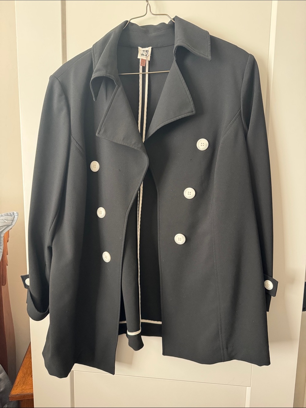 Anne Klein Black Double-Breasted Blazer with White Buttons